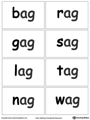 AG Word Family flashcards for kindergarten.