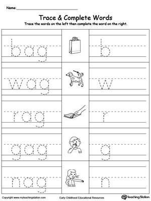 Trace then write the words themselves in this AG Word Family Trace and Write printable worksheet.