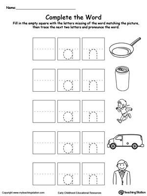 Complete the beginning sound of words in this AN Word Family printable worksheet.