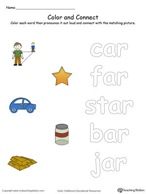 Practice coloring and fine motor skills in this AR Word Family printable worksheet in color.