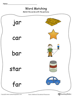 AR Word Family Picture and Word Match in Color. Identifying words ending in  –AR by matching the words with each picture.