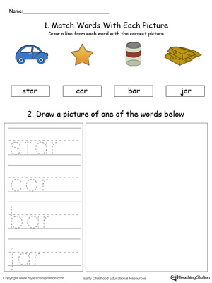 Practice drawing, tracing and identifying the sounds of the letters AR in this Word Family printable.