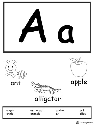 Recognize the sounds and letters at the beginning of words with this Letter A Printable Alphabet Flash Cards.