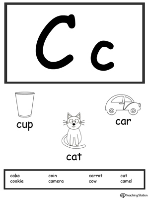 Recognize the sounds and letters at the beginning of words with this Letter C Printable Alphabet Flash Cards.