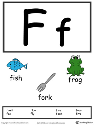 Recognize the letters and sounds at the beginning of words with Letter F Printable Alphabet Flash Cards.