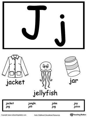 Recognize the sounds and letters at the beginning of words with this Letter J Printable Alphabet Flash Cards.