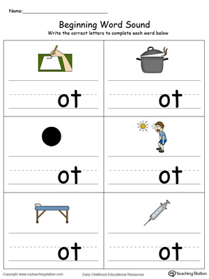 Learn sounds and letters at the beginning of words with this OT Word Family printable worksheet in color.