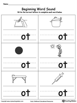 Learn sounds and letters at the beginning of words with this OT Word Family printable worksheet.
