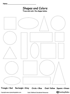 Practice fine motor skills while learning shapes with this Tracing Shapes printable worksheet.