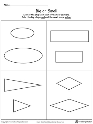 Learn the concept of big and small by comparing big and small shapes in this printable worksheet.
