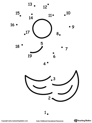 Dot to dot printable worksheet for numbers 1- 19: drawing a flower. Browse more dot-to-dot worksheets.