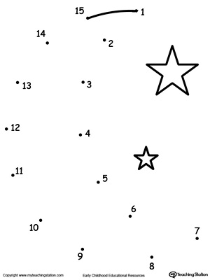 Dot to dot printable worksheet for numbers 1- 15: drawing a moon. Browse more dot-to-dot worksheets.