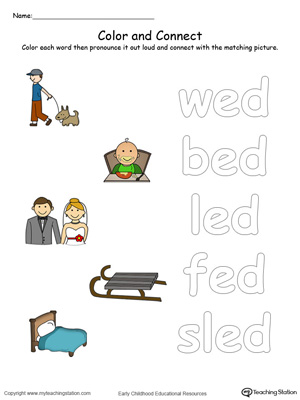 Practice coloring and fine motor skills in this ED Word Family printable worksheet in color.