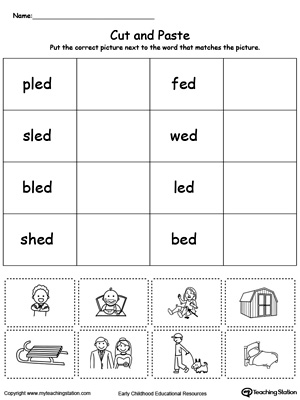 Learn word definition and spelling with this ED Word Family Match Picture with Word worksheet.