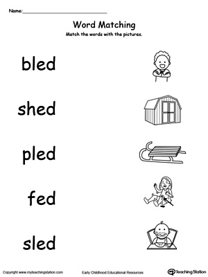 ED Word Family Picture and Word Match. Identifying words ending in  –ED by matching the words with each picture.