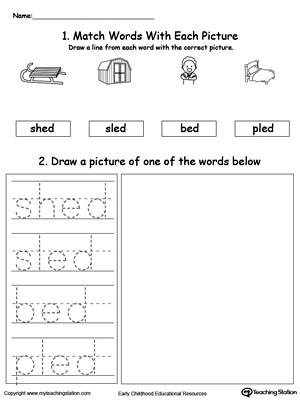 Practice tracing, drawing and recognizing the sounds of the letters ED in this Word Family printable.