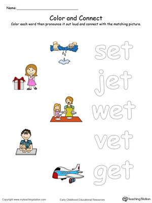 Practice coloring and fine motor skills in this ET Word Family printable worksheet in color.