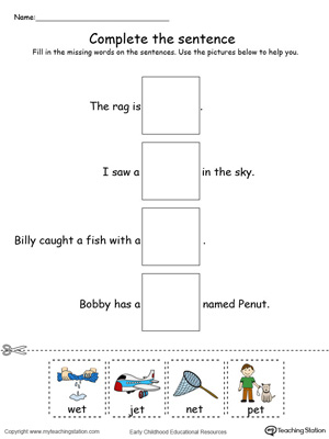 ET Word Family Complete the Sentence in Color