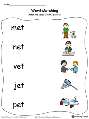ET Word Family Picture and Word Match in Color. Identifying words ending in  –ET by matching the words with each picture.