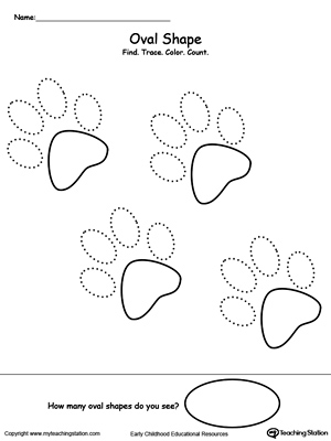 Practice pre-writing, fine motor skills and identifying oval shapes with this printable tracing shapes worksheet.