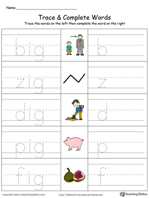 Trace then write the words themselves in this IG Word Family Trace and Write in Color printable worksheet.
