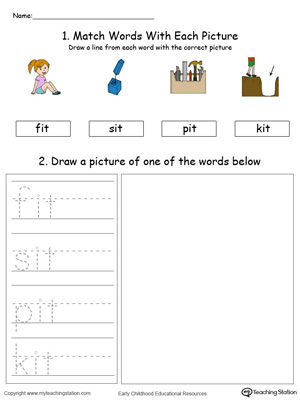 Practice drawing, tracing and identifying the sounds of the letters IT in this Word Family printable.