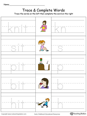Trace then write the words themselves in this IT Word Family Trace and Write in Color printable worksheet.
