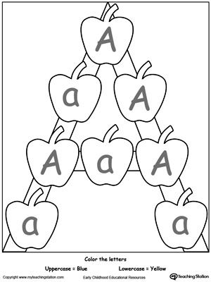 Practice identifying the uppercase and lowercase letter A in this preschool reading printable worksheet.