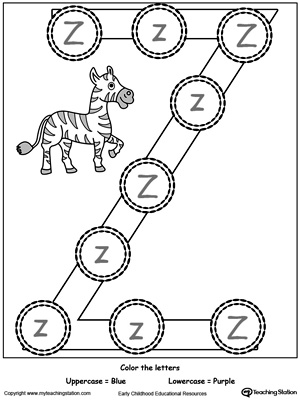 Practice identifying the uppercase and lowercase letter Z in this preschool reading printable worksheet.