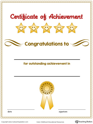 Printable certificate of achievement award in color for kids.