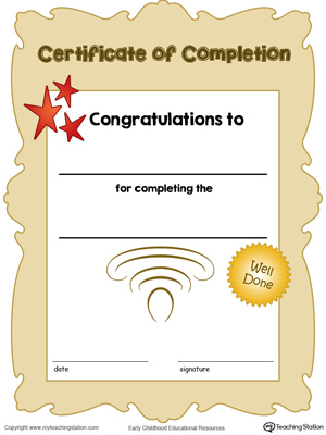 Printable certificate of completion award in color for kids.