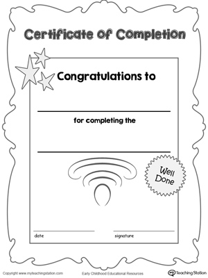 Printable certificate of completion award for kids.