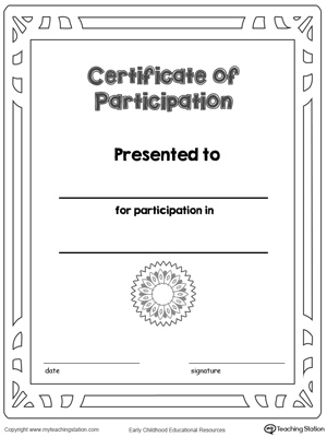 Printable certificate of participation award for kids.