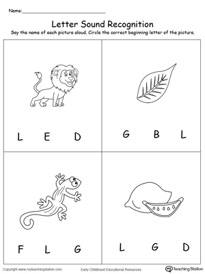 Practice recognizing the alphabet letter L sound in this picture match printable worksheet.