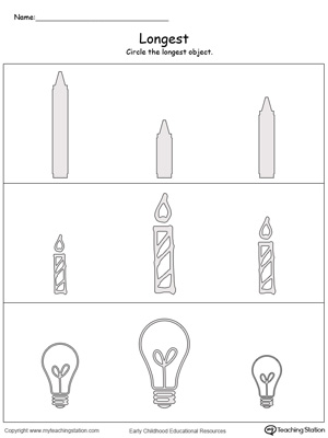 Teach the concept of length (long and short) using this Longest Length printable worksheet.