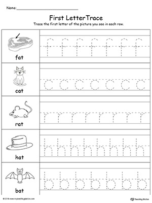 AT word family lowercase letter tracing. Practice writing lowercase letters in this printable worksheet.