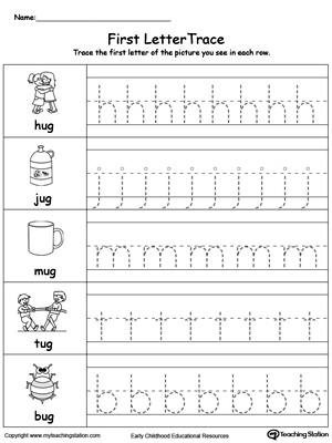 UG word family lowercase letter tracing. Practice writing lowercase letters in this printable worksheet.