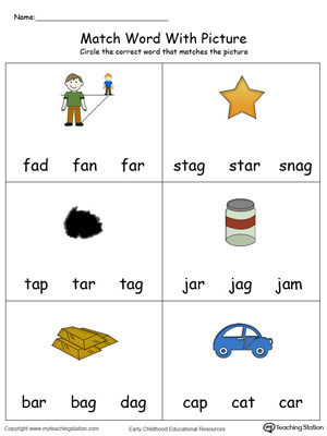 Match Word with Picture: AR Words in Color. Identifying words ending in  –AR by matching the words with each picture.