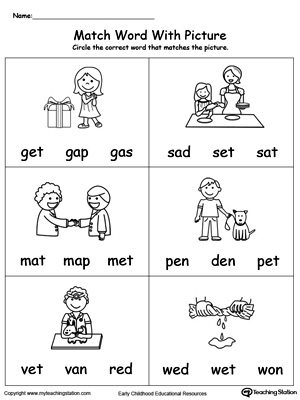 Match Word with Picture: ET Words. Identifying words ending in  –ET by matching the words with each picture.