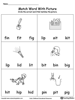 Match Word with Picture: IT Words. Identifying words ending in  –IT by matching the words with each picture.