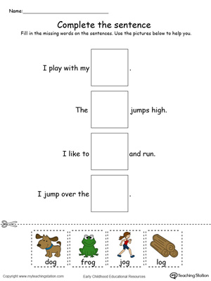 Identify the words and complete the OG Word Family sentence in this printable worksheet in color.