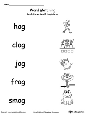 OG Word Family Picture and Word Match. Identifying words ending in  –OG by matching the words with each picture.