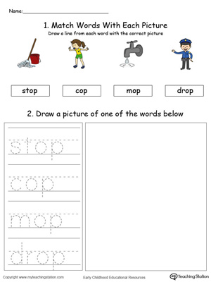 Practice drawing, tracing and identifying the sounds of the letters OP in this Word Family printable.
