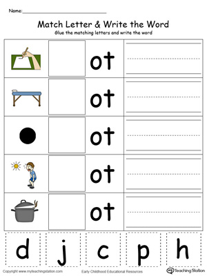 Place the missing letter in this beginning sound OT Word Family printable worksheet in color.