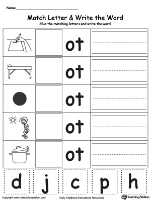 Place the missing letter in this beginning sound OT Word Family printable worksheet.