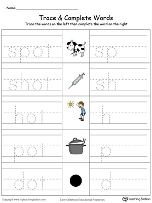 Trace then write the words themselves in this OT Word Family Trace and Write in Color printable worksheet.
