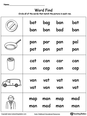 Match words using similar letter patterns with its picture in this AN Word Family printable worksheet.