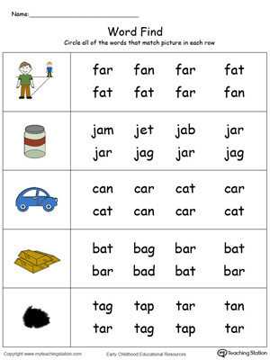 Match pictures with words using similar letter patterns in this AR Word Family printable worksheet in color.