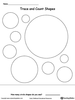 Circle shapes tracing and count printable worksheet.