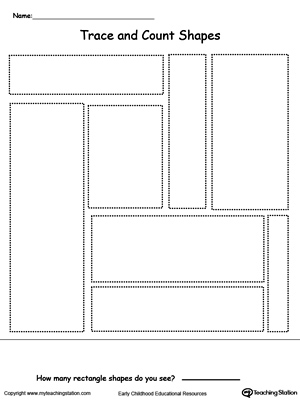 Rectangle shapes tracing and count printable worksheet.